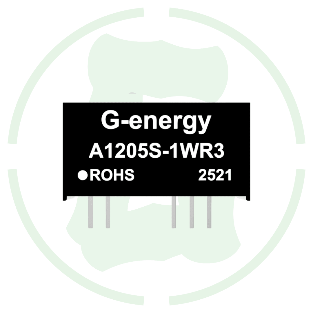 G-Energy A1205S-1WR3 12V to 5V 1W Dc Dc Converter Buck Converter Module on a black background with ROHS label.