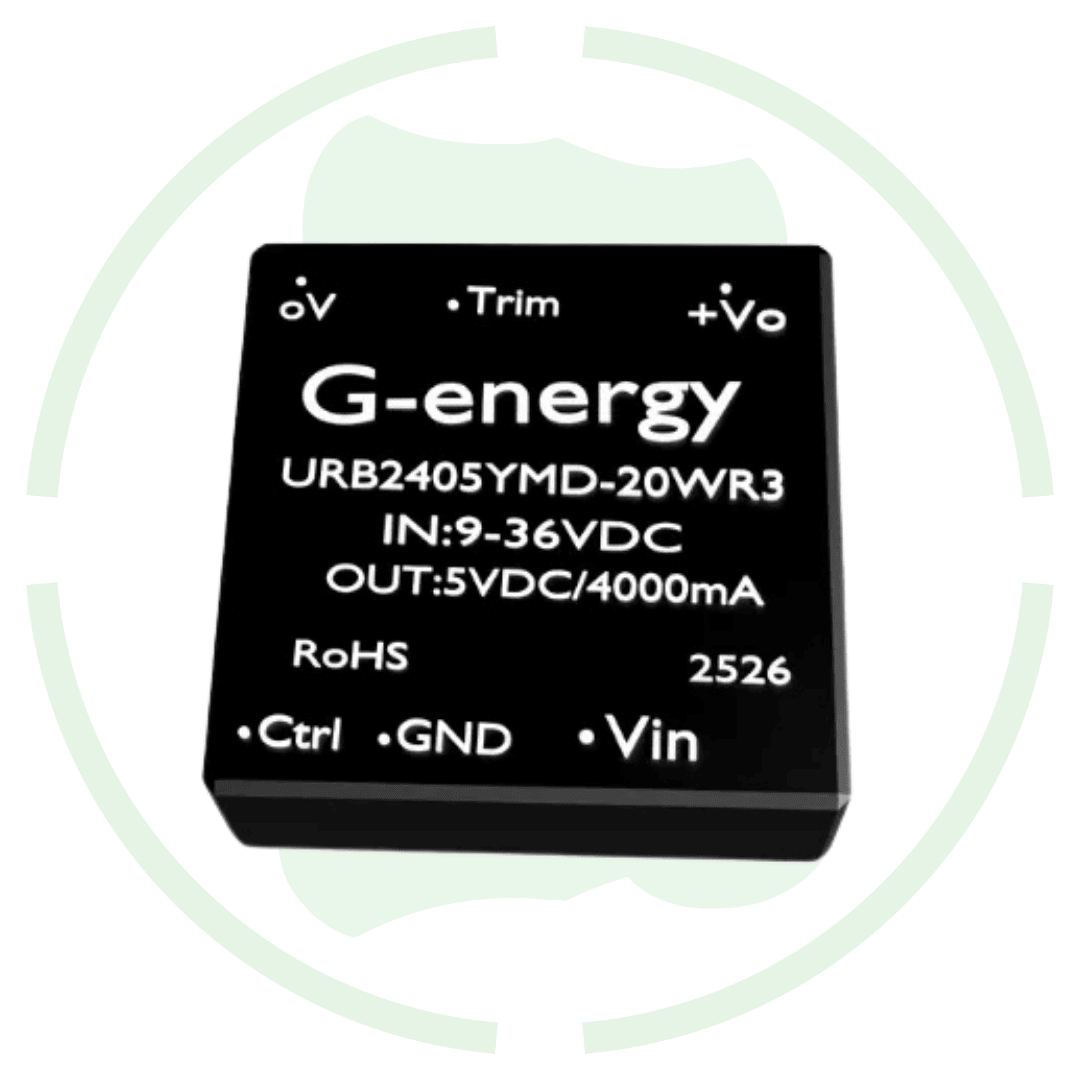 G-energy URB2405YMD-20WR3 24V to 5V DC to DC converter with specifications for power input and output.