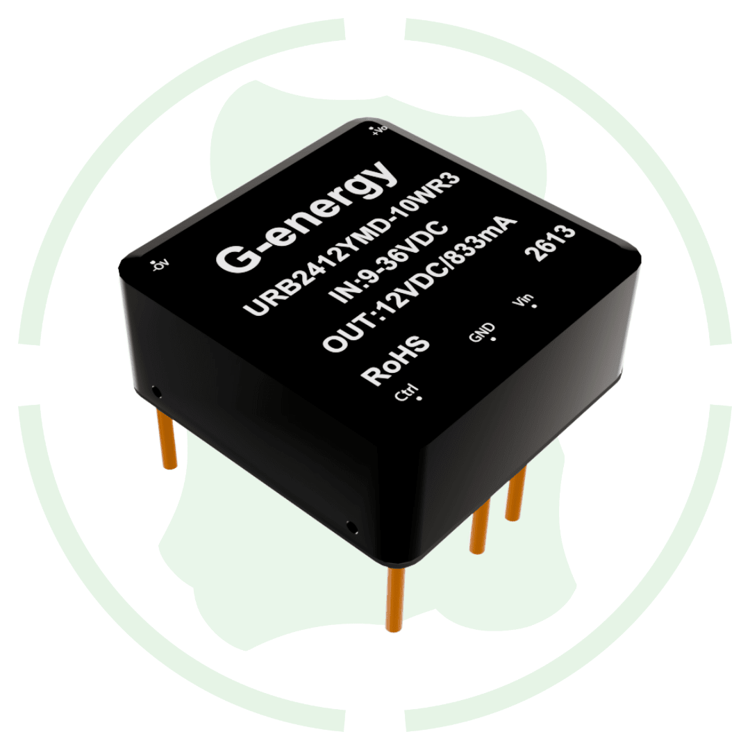 G-energy URB2412YMD-10WR3 24V to 12V DC DC converter with input voltage range of 9-36V and 833mA output.