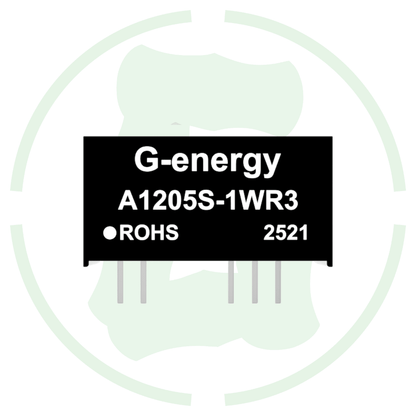 G-Energy A1205S-1WR3 12V to 5V 1W Dc Dc Converter Buck Converter Module on a black background with ROHS label.