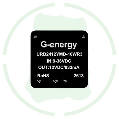 G-energy URB2412YMD-10WR3 24V to 12V DC DC converter specifications and output details.