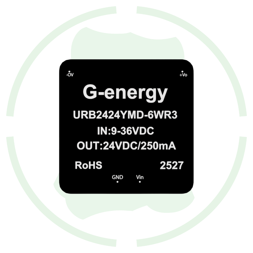 URB2424YMD-6WR3 24V to 24V 6W DC-DC Converter IP68 Buck Boost Converter specifications on a black background.