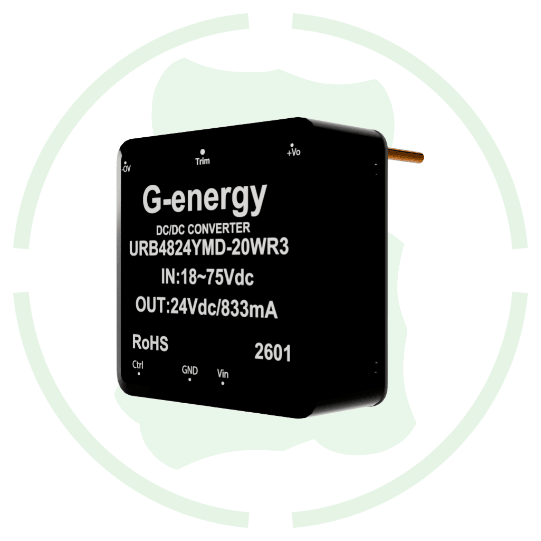 G-energy URB4824YMD-20WR3 48V to 24V 10W 830mA DC DC converter with input and output specifications.