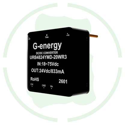 G-energy URB4824YMD-20WR3 48V to 24V 10W 830mA DC DC converter with input and output specifications.