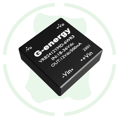 G-Energy VRB2412YMD-6WR3 24V to 12V DC Converter showing input and output specifications.